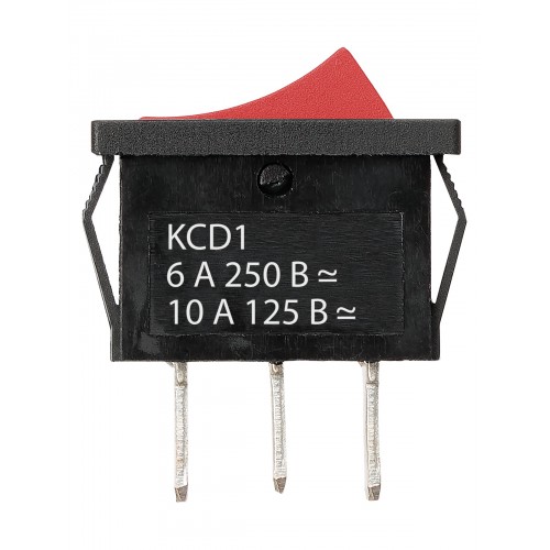 Переключатель клавишный KCD1-103 250В AC/DC, 1P, 6А, (3с), ON-OFF-ON с нейтралью, черный корпус, кра