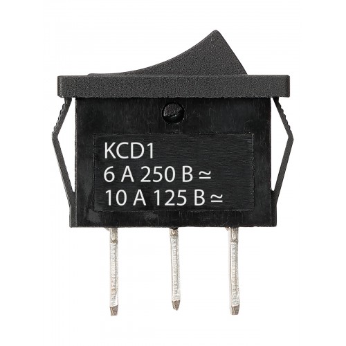Переключатель клавишный KCD1-103 250В AC/DC, 1P, 6А, (3с), ON-OFF-ON, с нейтральным положением, черн