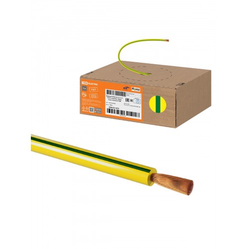 Провод ПуГВнг(А)-LS 1*1,5 ГОСТ в коробке (100м), желто-зеленый TDM