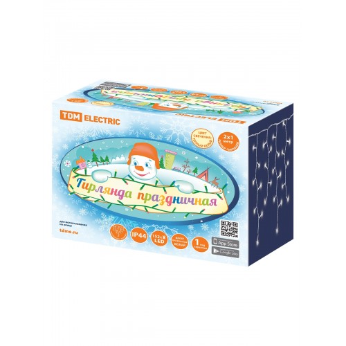 Гирлянда светодиодная "Бахрома" 2х1 м, 152LED, 3000К,  мерц-е, посл. подкл, IP44, 250 В, TDM