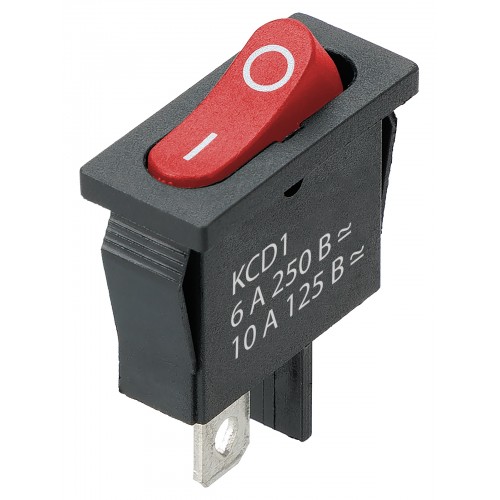 ВыключатВыключатель клавишный KCD1-101B 250В AC/DC, 1P, 6А, (2с), ON-OFF, черный корпус, красная клавиша, Mini, TDMель клавишный KCD1-101B 250В AC/DC, 1P, 6А, (2с), ON-OFF, черный корпус, красная клавиша, Mi