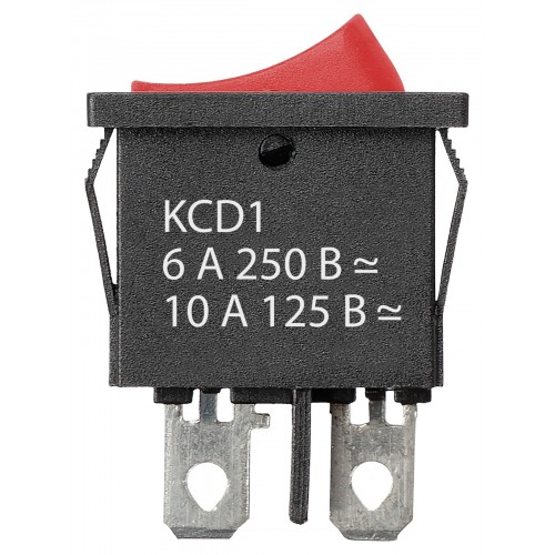 ВыключатВыключатель клавишный KCD1-101B 250В AC/DC, 1P, 6А, (2с), ON-OFF, черный корпус, красная клавиша, Mini, TDMель клавишный KCD1-101B 250В AC/DC, 1P, 6А, (2с), ON-OFF, черный корпус, красная клавиша, Mi