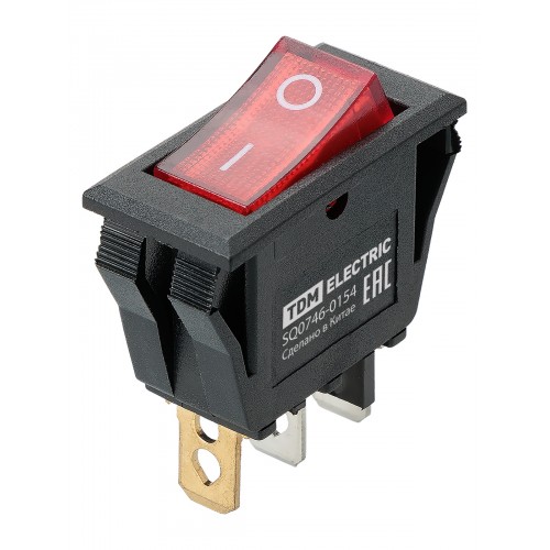 Выключатель клавишный KCD3-101N/B 250В AC/DC, 1P, 15А, (3с), ON-OFF, черный корпус, красная клавиша с LED подсветкой TDM