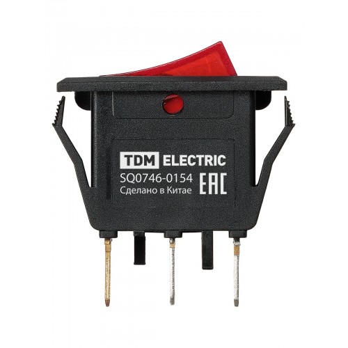 Выключатель клавишный KCD3-101N/B 250В AC/DC, 1P, 15А, (3с), ON-OFF, черный корпус, красная клавиша с LED подсветкой TDM