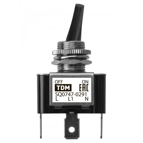 Выключатель-тумблер ASW-07D-2 1P 12В AC/DC 30А (3c) ON-OFF с фиксацией с зеленой LED подсветкой TDM