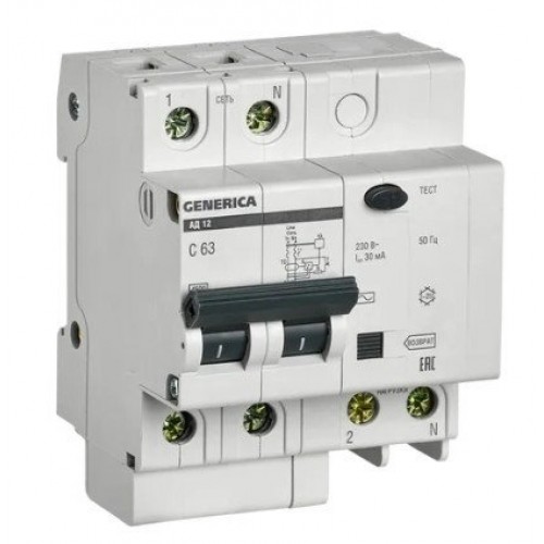 Дифференциальный автомат АД12 2Р 63А 30мА GENERICA