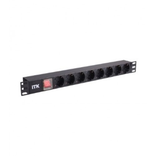 TK PDU 8 розеток DIN49440 (нем. станд.) с LED выключателем, 1U, шнур 2м вилка DIN49441 (нем. станд.)