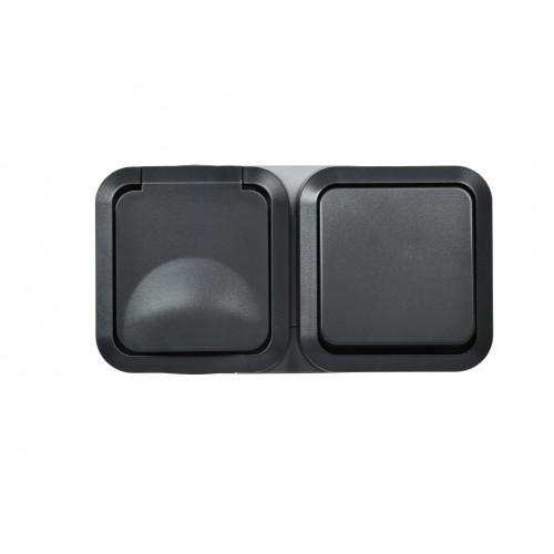 TORS Блок розетка + выключатель горизонтальный 16А IP55 TS142 графит IEK