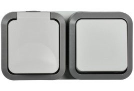 TORS Блок розетка + выключатель горизонтальный 16А IP55 TS242 серо-белый IEK