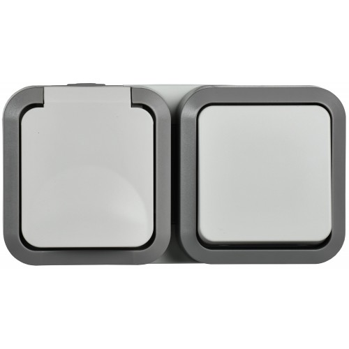 TORS Блок розетка + выключатель горизонтальный 16А IP55 TS242 серо-белый IEK