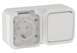 TORS Блок розетка + выключатель горизонтальный 16А IP55 TS342 белый IEK