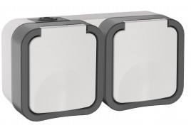 TORS Розетка 2-ая с з/к кр. гориз. 16А IP55 TS222 белый IEK