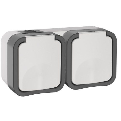 TORS Розетка 2-ая с з/к кр. гориз. 16А IP55 TS222 белый IEK