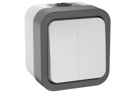 TORS Выключатель двухклавишный 10А IP55 TS205 серо-белый IEK