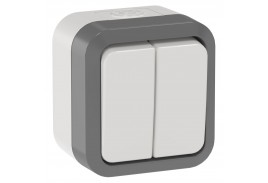 TORS Выключатель двухклавишный проходной 10А IP55 TS225 сер-бел IEK