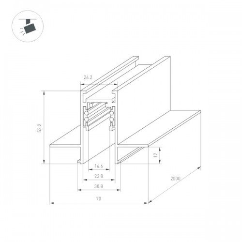 Трек встраиваемый MAG-ORIENT-TRACK-2652-FDW-2000 (WH) (Arlight, IP20 Металл, 3 года)