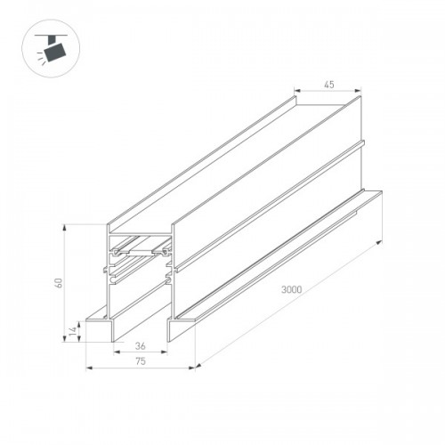 Трек встраиваемый MAG-TRACK-4560-FDW-3000 (BK) (Arlight, IP20 Металл, 3 года)