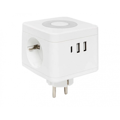 Тройник "Куб" 2 гнезда 2USB 2,4А+Type C + Ночник