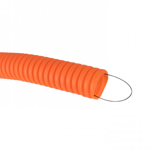 Труба гофр. ПНД тяжёлая с протяжкой d25 мм (50 м) оранжевая EKF