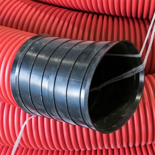 Труба гофрированная двустенная ПНД гибкая с протяжкой d200 мм (35 м) красная EKF