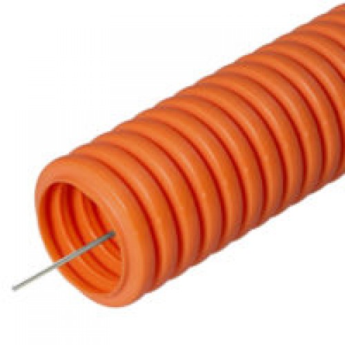 Труба гофрированная ПНД легкая 350 Н безгалогенная (HF) оранж. с/з д20 (100м/4800м уп/пал) Промрукав