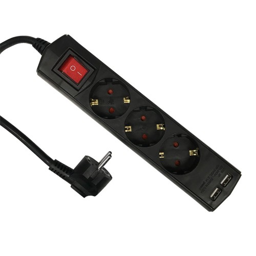 Удлинитель ЕТР 3/3м, 16А/3,6кВт с з/к, выкл. и USB, ПВС 3*1,5 черный
