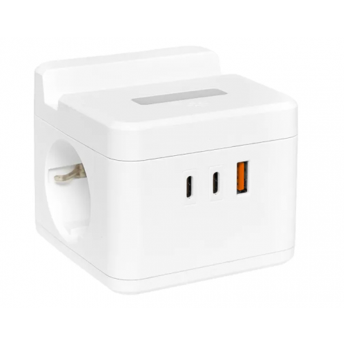 Удлинитель "Куб" 2 гнезда 1USB + 2Type C с быстрой зарядкой, подставкой под телефон и ночником 1,3 метра 1мм2