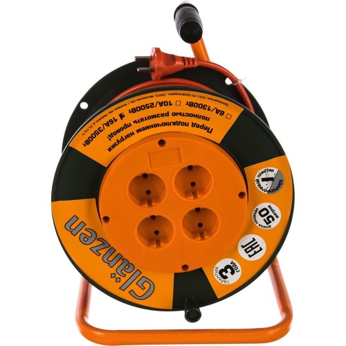 Удлинитель силовой на катушке  GLANZEN 4 гн. ПВС 2х1,5 арт. EB-50-006