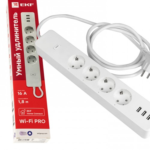 Умный удлинитель EKF Connect PRO Wi-Fi c USB