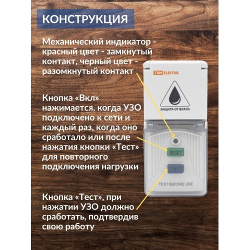 Устройство защитного отключения УЗО-Р-IP44-16-30 (в розетку с защ. крышк.) 16А 30мА IP44 TDM