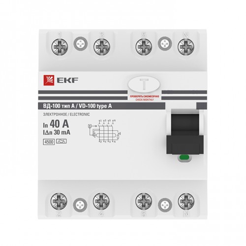 Устройство Защитного Отключения ВД-100 4P 40А/ 30мА (электр, тип А) EKF PROxima