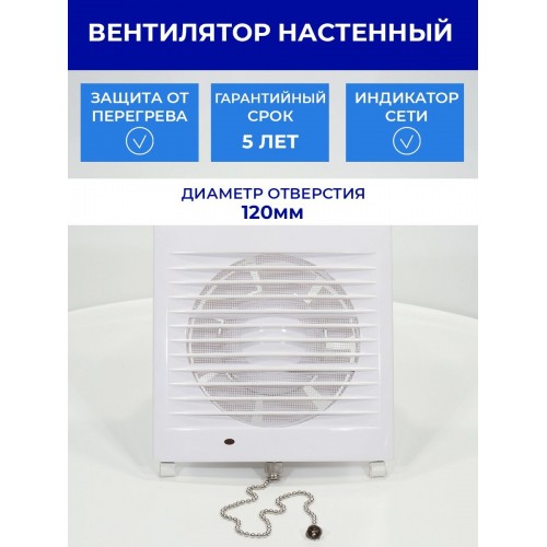 Вентилятор бытовой настенный 120 СВ, с выключателем, ТДМ