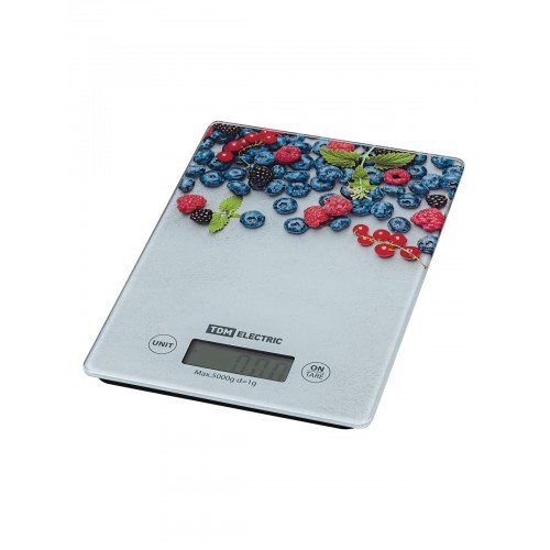 Весы электронные кухонные "Ягоды", стекло, деление 1 г, макс. 5 кг, TDM