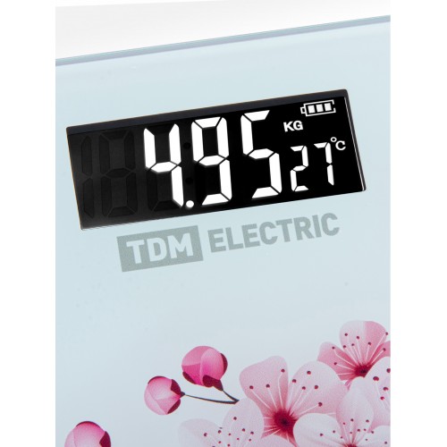 Весы электронные напольные "Сакура", стекло, деление 0,01 кг, макс. 180 кг, 28х28 см, TDM