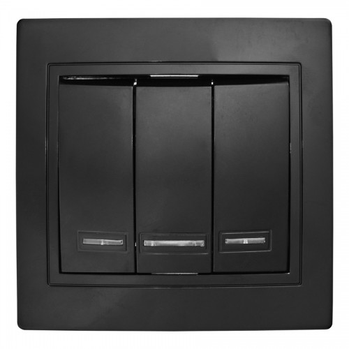Выключатель 3 кл. с подсветкой скрытой установки 10А 250В IP20, черный (керамика) "Дельта" General