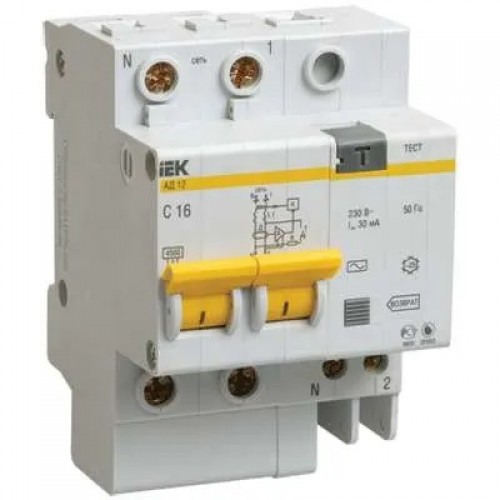 Выключатель автоматический дифференциального тока 2п C 16А 30мА тип AC 4.5кА АД-12 ИЭК