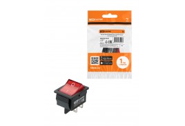 Выключатель клавишный KCD4-201N 250В AC/DC, 2P, 16А, (4с), ON-OFF черный корпус, красная клавиша с LED подсветкой TDM