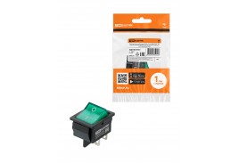 Выключатель клавишный KCD4-201N 250В AC/DC, 2P, 16А, (4с), ON-OFF, черный корпус, зеленая клавиша с LED подсветкой TDM