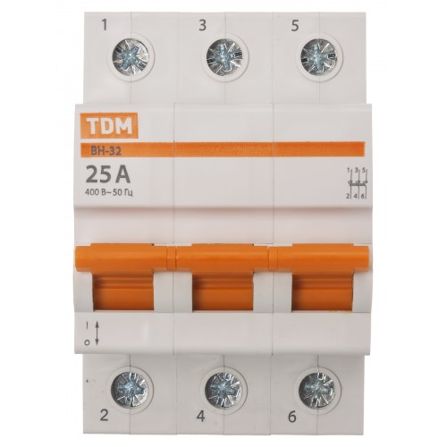 Выключатель нагрузки (мини-рубильник) ВН-32 3P 25A Home Use TDM