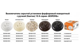 Выключатель скрытой установки фарфоровый поворотный с ручкой (бантик) 10А белый «Болонь» TDM