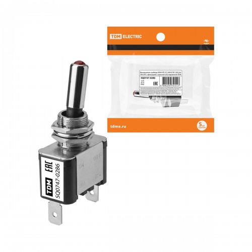 Выключатель-тумблер ASW-07D 1P 12В AC/DC 25А (3c) ON-OFF с фиксацией с красной LED подсветкой TDM