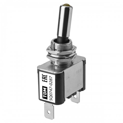 Выключатель-тумблер ASW-07D 1P 12В AC/DC 25А (3c) ON-OFF с фиксацией с желтой LED подсветкой TDM