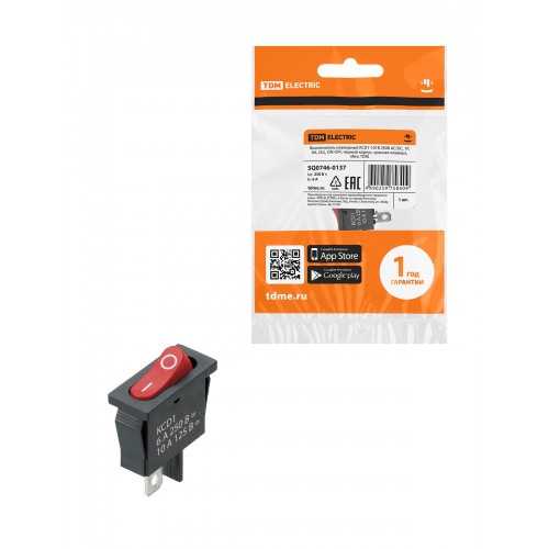 ВыключатВыключатель клавишный KCD1-101B 250В AC/DC, 1P, 6А, (2с), ON-OFF, черный корпус, красная клавиша, Mini, TDMель клавишный KCD1-101B 250В AC/DC, 1P, 6А, (2с), ON-OFF, черный корпус, красная клавиша, Mi