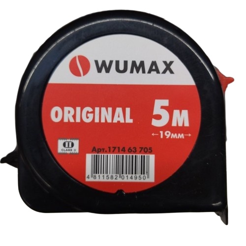 Рулетка измерительная, 5м*19мм, 2 класс, ORIGINAL, WUMAX