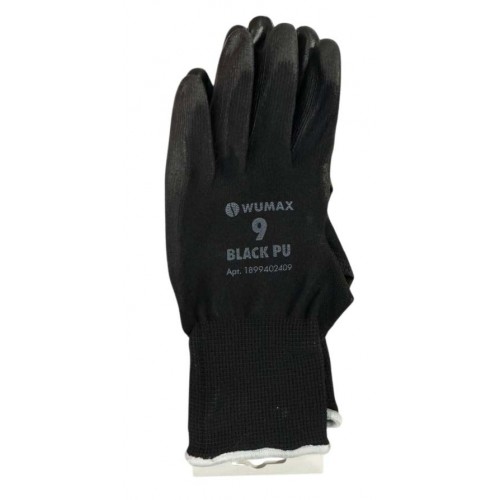Перчатки защитные от минимальных рисков, покрыты полиуретаном, Black PU, р. 8, WUMAX