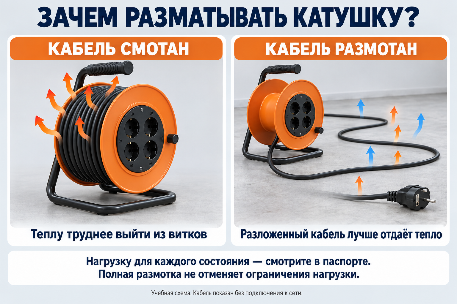Учебное сравнение смотанной и размотанной катушки